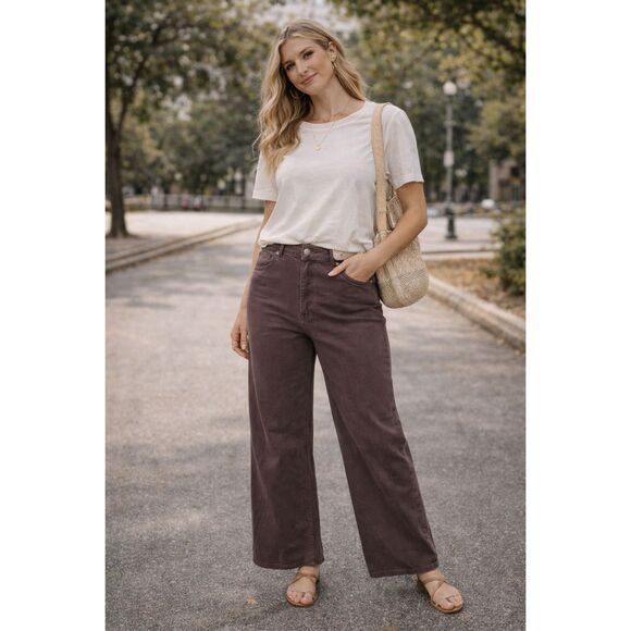 H&M Denim - Taupe Wide Leg Denim Pants Women’s Size 16 H&M Divided Stretch Cotton